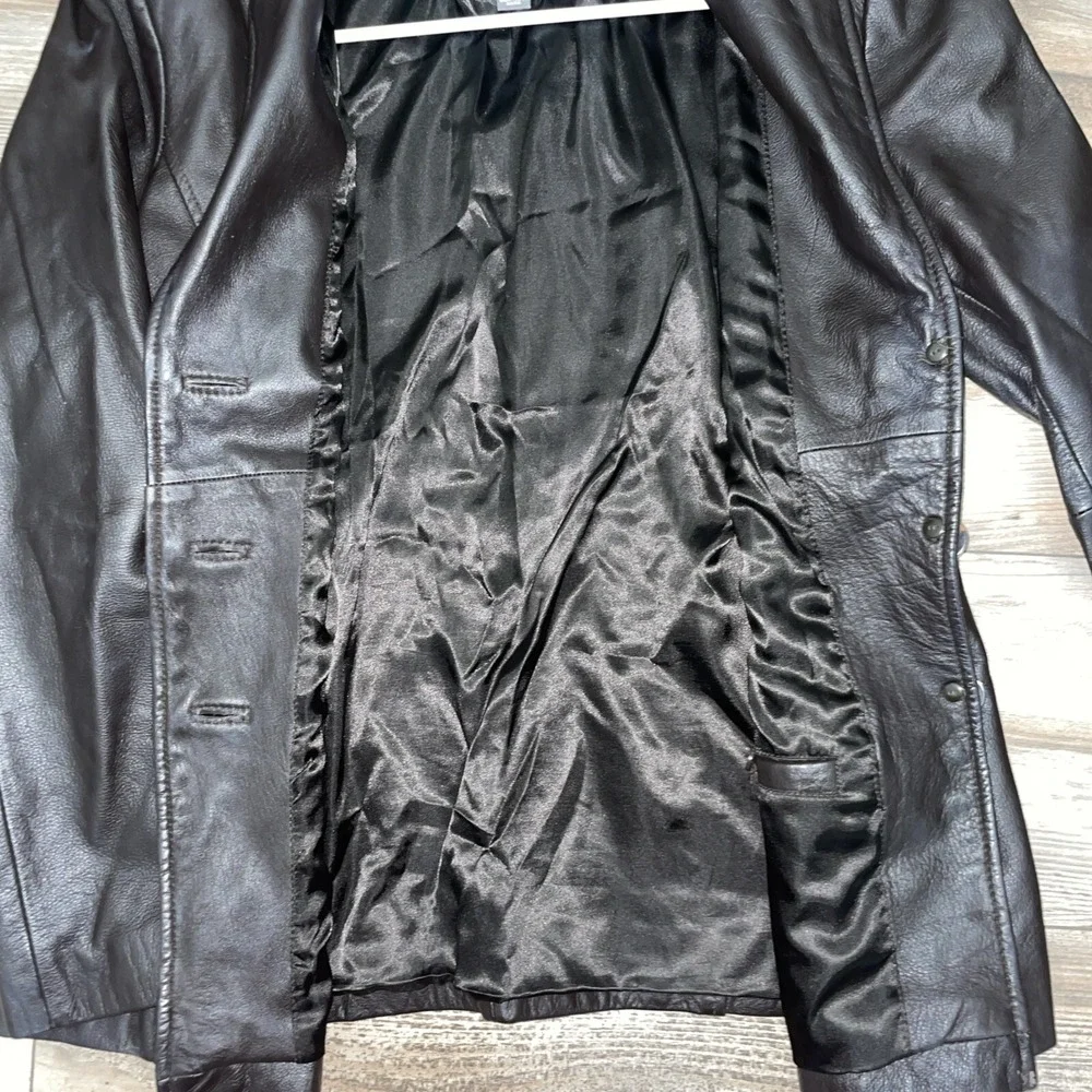 Womens M Wilsons Dark Brown Leather Button Front Jacket Blazer with nylon lining